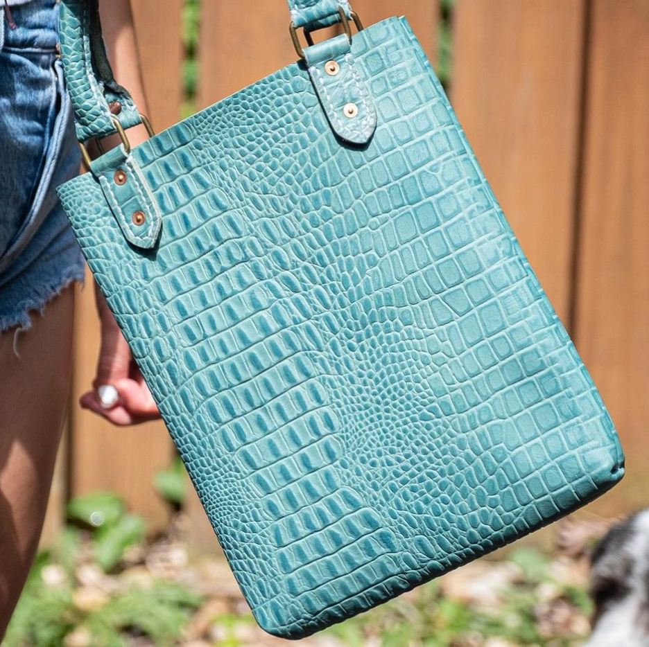 Green Croc Print Shopper Bag